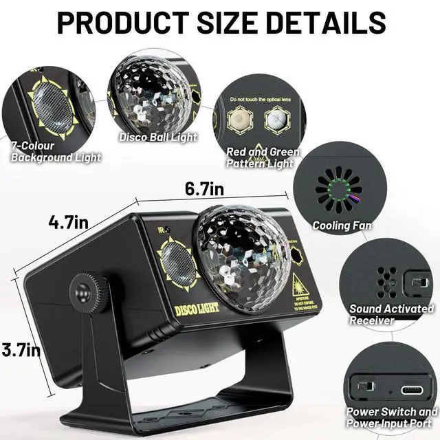 Alt view image 4 of 6 - Party Lights Dj Disco Light Disco Ball Stage Strobe Lights LED Projector Sound Activated with Remote Control for Parties Xmas Club Bar Gift Birthday Rave Christmas Home Room Decoration