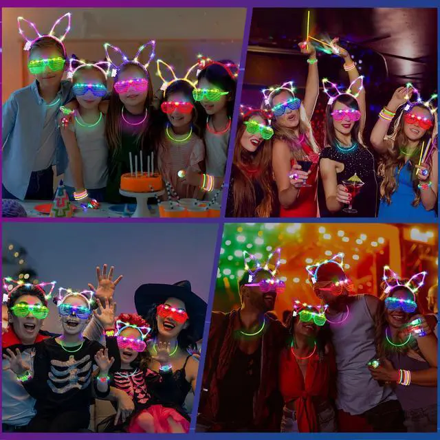 Alt view image 7 of 7 - TSDATOWR 150Pcs Glow in the Dark Party Supplies for Kids and Adults | 100 Glow Sticks, Light Up Glasses, Headbands, Rings, DIY Necklaces and Bracelets for Birthday, Halloween, Neon Party Fun