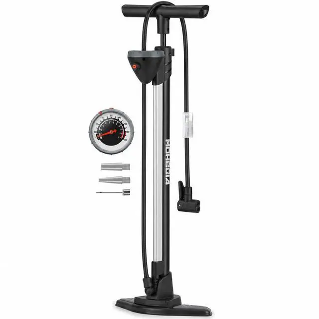Main image of Bike Floor Pump,Fits Schrader and Presta Valve,160 Psi Max | with Top-Mounted Gauge & Air Bleed Button, 25" Tall Stand Upright Inflator MTB Road Bicycles,Needles for Balls & Floats