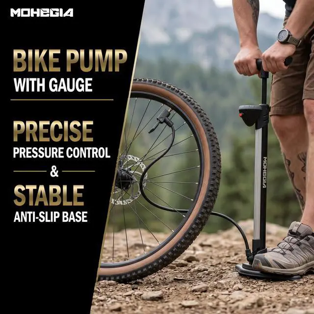 Alt view image 7 of 7 - Bike Floor Pump,Fits Schrader and Presta Valve,160 Psi Max | with Top-Mounted Gauge & Air Bleed Button, 25" Tall Stand Upright Inflator MTB Road Bicycles,Needles for Balls & Floats