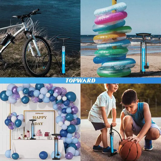 Alt view image 7 of 7 - Bicycle Tire Pump Portable, Hand Air Pump for Bike Exercise Balls Inflatables, Fits Presta & Schrader Valve, Bike Floor Pump with Ball Pump Needle for Soccer Volleyball Basketball Inflator