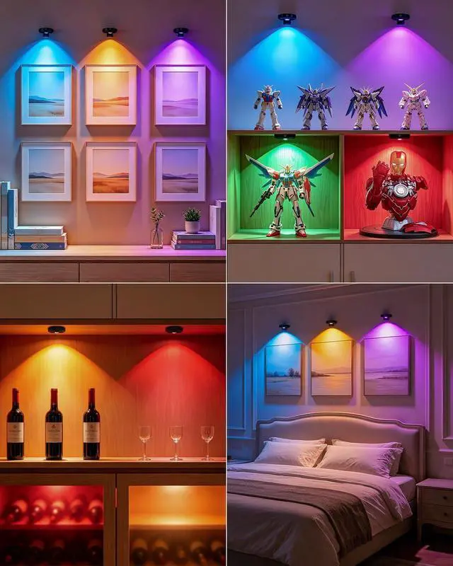 Alt view image 2 of 6 - WILLED Rechargeable Lights for Pictures on Wall,RGB Puck Lights with Remote | 9 RGB Colors Poster Lights,Dimmable with Timer, Battery Operated Wireless Art Display Lighting for Painting,Frames,Wall De