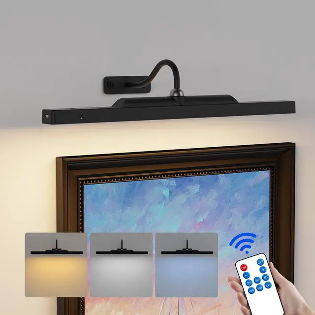 Main image of Dimmable Cordless Picture Light for Wall 16in, 5000mAh Rechargeable Battery Wall Sconce Art Light, CRI 95+ 350LM Wall Light for Gallery Artwork, Paintings, Photo,Portraits - Black