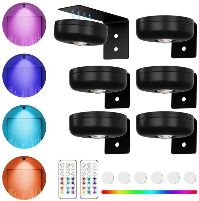 Main image of Battery Operated Painting Light, Magnetic Picture Light with Remote Dimmable and Timer, 13 Color RGB Wall Decor Puck Lights,Art Display Light for Picture Frame Paintings 6 Black