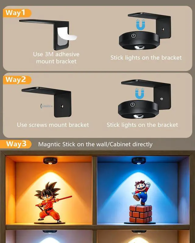 Alt view image 6 of 6 - WILLED Rechargeable Lights for Pictures on Wall,RGB Puck Lights with Remote | 9 RGB Colors Poster Lights,Dimmable with Timer, Battery Operated Wireless Art Display Lighting for Painting,Frames,Wall De