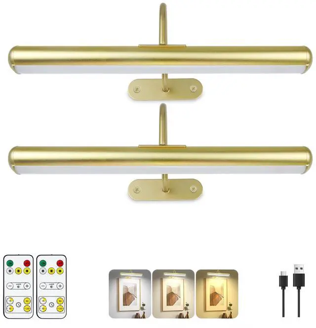 Main image of Set of 2 Picture Lights on Wall Rechargeable and Remote, Full Metal Painting Light with 3 Lighting Colors Brightness Dimmable and Timer Auto-OFF, Above Artwork Dartbord Display Gallery Portrait