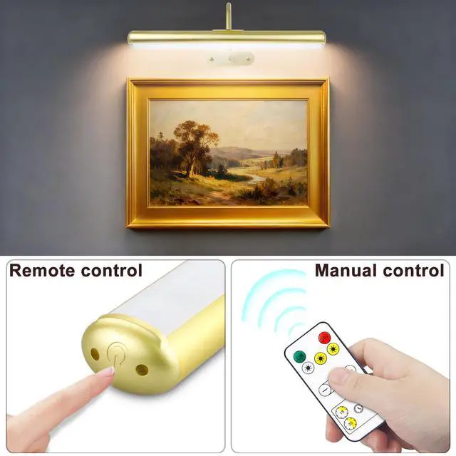 Alt view image 2 of 7 - Set of 2 Picture Lights on Wall Rechargeable and Remote, Full Metal Painting Light with 3 Lighting Colors Brightness Dimmable and Timer Auto-OFF, Above Artwork Dartbord Display Gallery Portrait