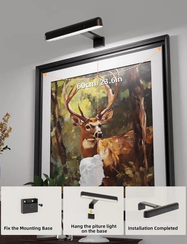 Alt view image 5 of 7 - Picture Light for Wall, Cordless Rechargeable Picture Light, 3 Pack Black | 3 Color Temperatures Rechargable Picture Light Battery Operated, Cordless Picture Light with Remote, Art Light for Paintings