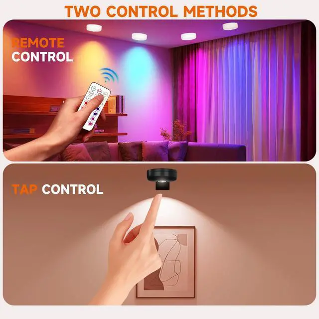 Alt view image 5 of 7 - Battery Operated Painting Light, Magnetic Picture Light with Remote Dimmable and Timer, 13 Color RGB Wall Decor Puck Lights,Art Display Light for Picture Frame Paintings 6 Black