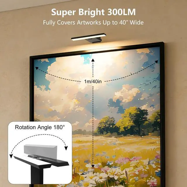 Alt view image 3 of 7 - Kitloo Picture Lights for Wall, 6000mAh Rechargeable Battery Powered, Remote Control Wall Sconces with 3 Colors & Dimmable, LED Art Lights for Paintings, Gallery, Dartboard