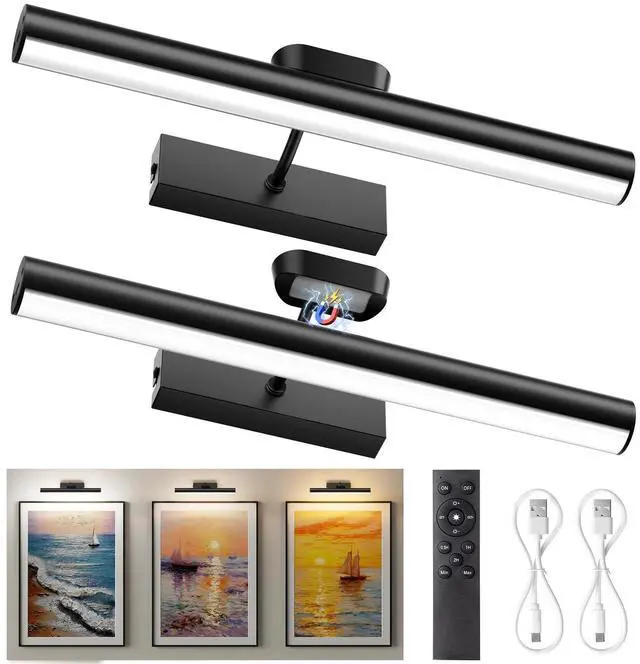 Main image of Picture Light for Wall, 4000mAh, 13.8 Inch, 2 Pack, Black | Cordless Rechargeable, LED Art Light with Remote, Dimmable 3 Color Temps, Battery Operated, for Living Room, Bedroom, Gallery