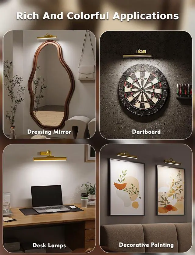 Alt view image 7 of 7 - 13" Wireless Picture Lights for Wall, Rechargeable Art Light, 2Pack Gold | Aluminum Photo Frame Light, Remote & Touch Control, 5000mAh Battery, 3 Color Temp, Dimmable, Magnetic Gallery Painting Light
