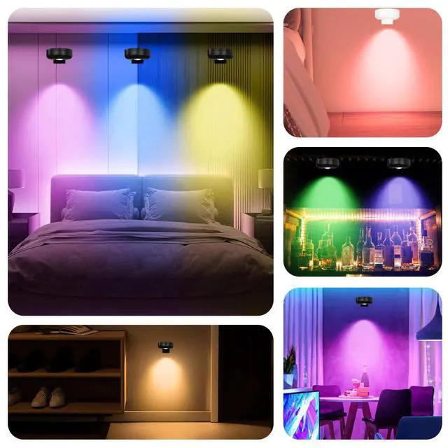 Alt view image 7 of 7 - Battery Operated Painting Light, Magnetic Picture Light with Remote Dimmable and Timer, 13 Color RGB Wall Decor Puck Lights,Art Display Light for Picture Frame Paintings 6 Black