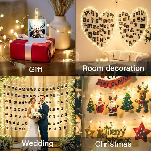 Alt view image 5 of 7 - Photo Clip String Lights 33FT 100 LED Fairy Lights Bedroom Dorm | 45 clear clips, remote, USB and battery powered design. Perfect for bedroom, dorm, party and memory wall decor