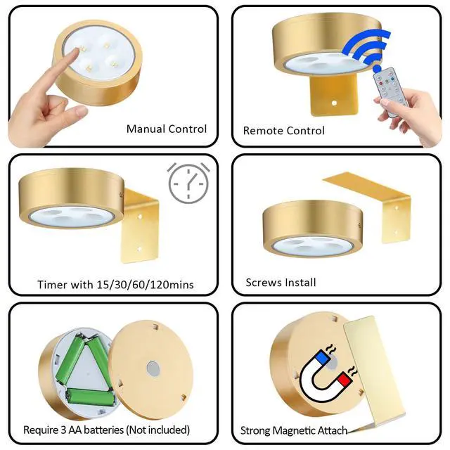 Alt view image 2 of 6 - MIOBLUE 3Pack Picture Light Battery Operated Painting Lights, Wireless Magnetic Display Art Light with Remote Controls,Dimmable Timer Portrait Light for Art Frame Artworking,Wall Decor Puck Light