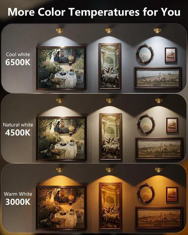 Alt view image 5 of 7 - 3.3" Picture Lights for Wall Spotlight, 2000mAh Rechargeable, 3Pack, Gold