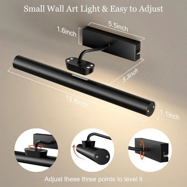 Alt view image 2 of 7 - Picture Light for Wall, 4000mAh, 13.8 Inch, 2 Pack, Black | Cordless Rechargeable, LED Art Light with Remote, Dimmable 3 Color Temps, Battery Operated, for Living Room, Bedroom, Gallery