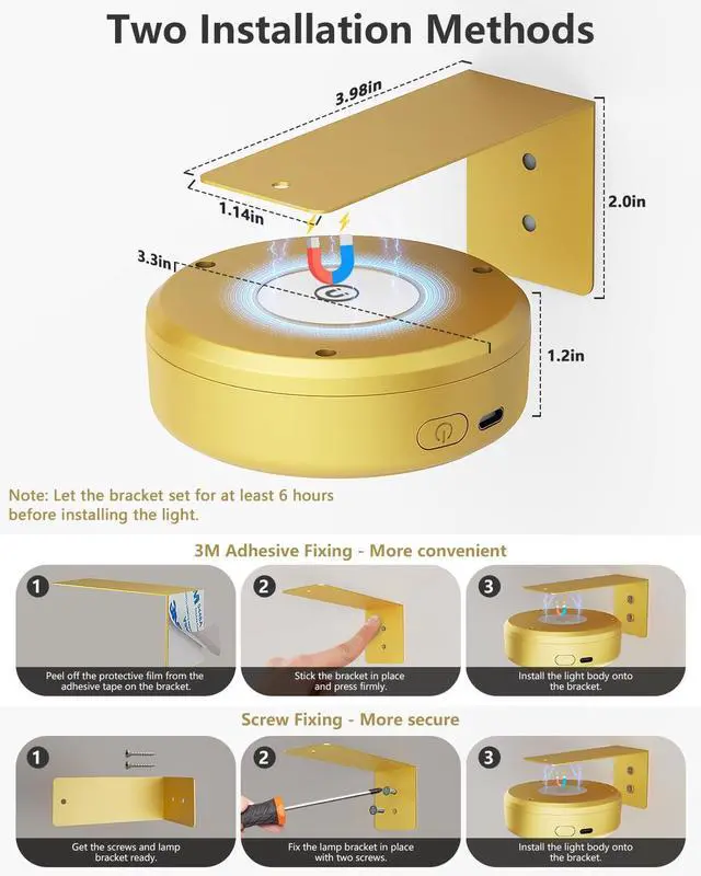 Alt view image 6 of 7 - 3.3" Picture Lights for Wall Spotlight, 2000mAh Rechargeable, 3Pack, Gold