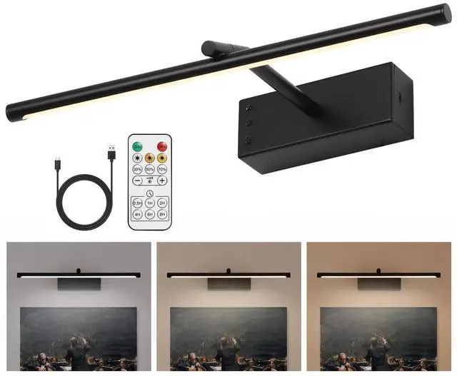 Main image of 16in Wireless Picture Light, Battery Operated LED Wall Sconce | Dimmable 3 Color Temperature Gallery Lighting with Timer for Artwork, Painting, Wall Decor Display and Home Decoration