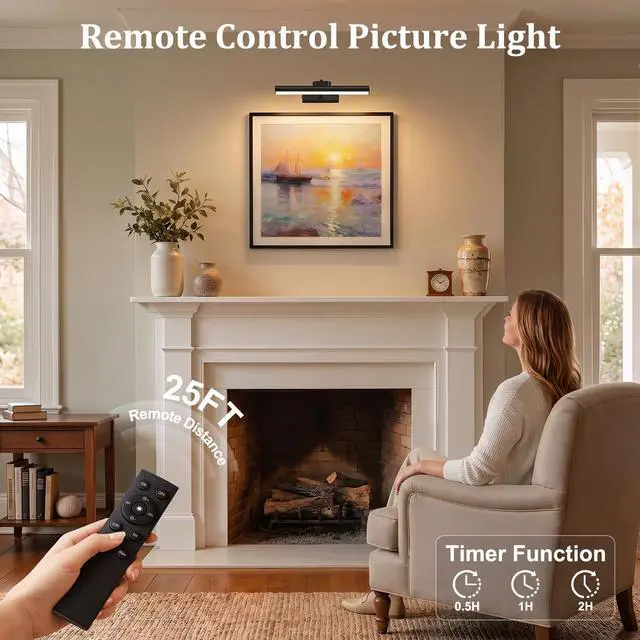 Alt view image 3 of 7 - Picture Light for Wall, 4000mAh, 13.8 Inch, 2 Pack, Black | Cordless Rechargeable, LED Art Light with Remote, Dimmable 3 Color Temps, Battery Operated, for Living Room, Bedroom, Gallery