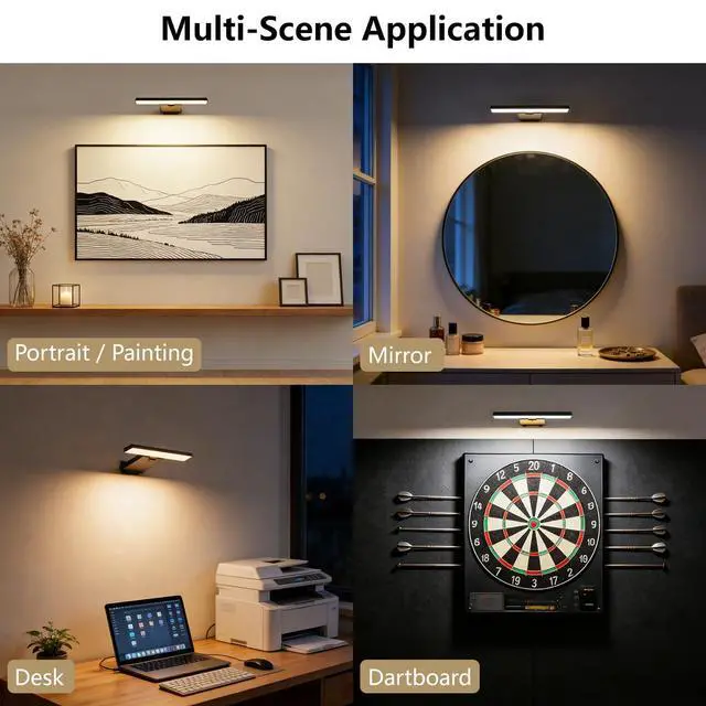 Alt view image 7 of 7 - Kitloo Picture Lights for Wall, 6000mAh Rechargeable Battery Powered, Remote Control Wall Sconces with 3 Colors & Dimmable, LED Art Lights for Paintings, Gallery, Dartboard