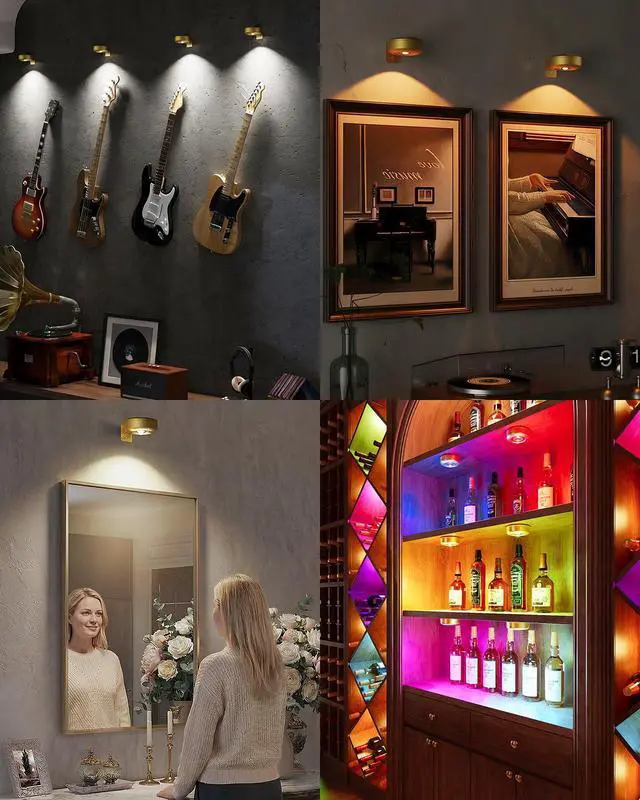 Alt view image 7 of 7 - 3.3" Picture Lights for Wall Spotlight, 2000mAh Rechargeable, 3Pack, Gold