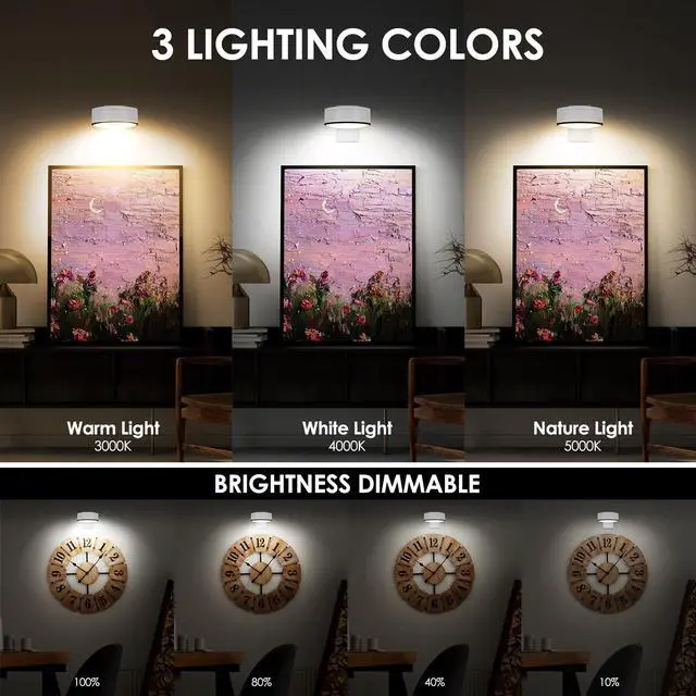 Alt view image 3 of 7 - Arixinks 3Pcs Battery Picture Lights, Remote Painting Light for Art Disaplay,Magnetic Wall Picture Light Up/Down Light,Dimmable & Timer, 200LM 3 Lighting for Gallery Dartboard Frame Pictures