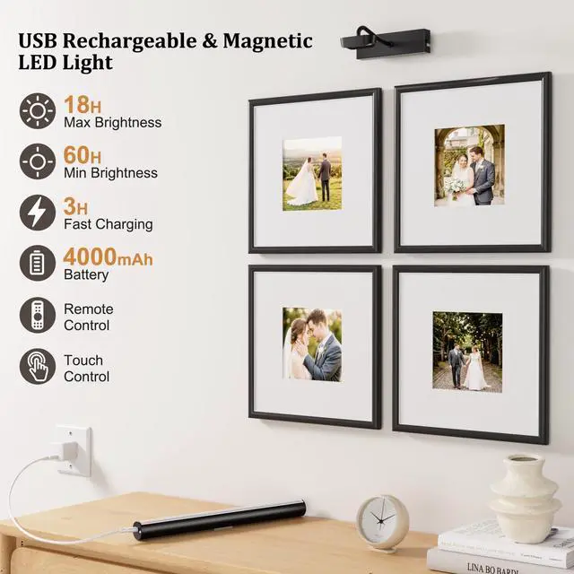 Alt view image 4 of 7 - Picture Light for Wall, 4000mAh, 13.8 Inch, 2 Pack, Black | Cordless Rechargeable, LED Art Light with Remote, Dimmable 3 Color Temps, Battery Operated, for Living Room, Bedroom, Gallery