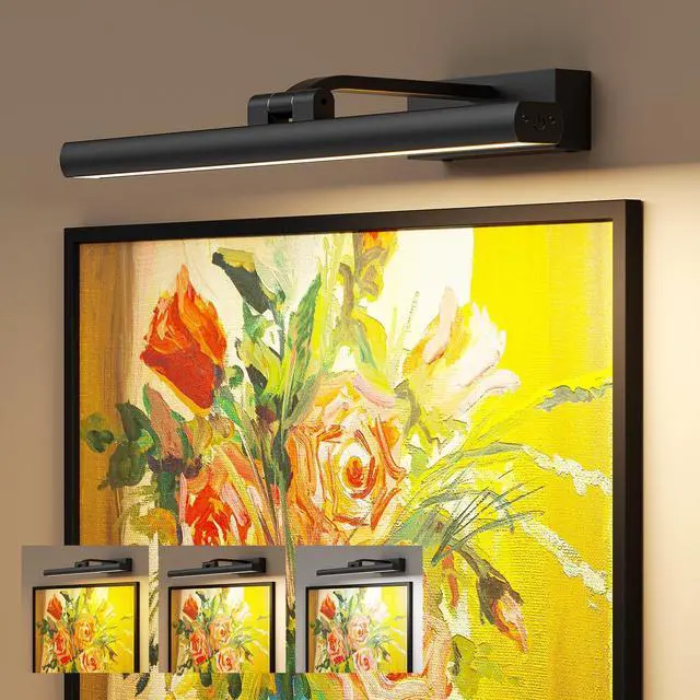Main image of Wireless Picture Lights for Wall, Battery Operated Wall Light for Painting Rechargeable CCT Rotatable 16in Art Gallery Light with Remote Dimmable Timer for Artwork Frame Display Dartboard