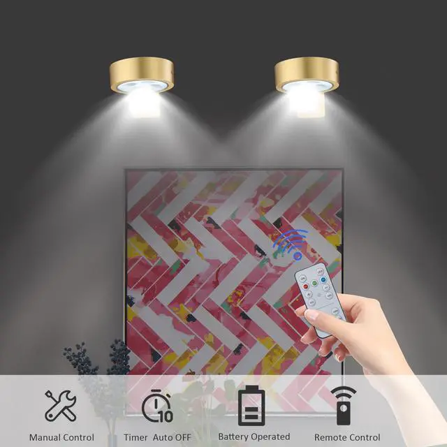 Alt view image 4 of 6 - MIOBLUE 3Pack Picture Light Battery Operated Painting Lights, Wireless Magnetic Display Art Light with Remote Controls,Dimmable Timer Portrait Light for Art Frame Artworking,Wall Decor Puck Light