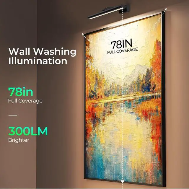 Alt view image 2 of 7 - Wireless Picture Lights for Wall, Battery Operated Wall Light for Painting Rechargeable CCT Rotatable 16in Art Gallery Light with Remote Dimmable Timer for Artwork Frame Display Dartboard