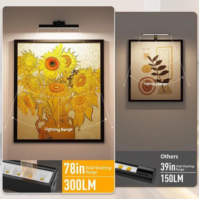 Alt view image 2 of 7 - Picture Lights for Wall, Battery Operated Picture Light 16in Gallery Light for Paintings CCT Dimmable Recharging Battery Wall Light with Remote Control for Living Room Gallery Dartboard Art Bathroom