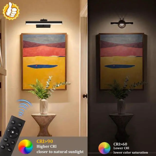 Alt view image 6 of 7 - Picture Light for Wall, 4000mAh, 13.8 Inch, 2 Pack, Black | Cordless Rechargeable, LED Art Light with Remote, Dimmable 3 Color Temps, Battery Operated, for Living Room, Bedroom, Gallery