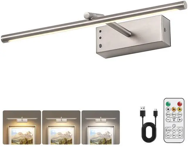 Main image of JOOSENLUX Battery Operated Picture Light 3CCT Dimmable Wireless Art Light for Paintings with Adjustable Swing Arm, 16-inch Brushed Nickel Gallery Light for Picture Display