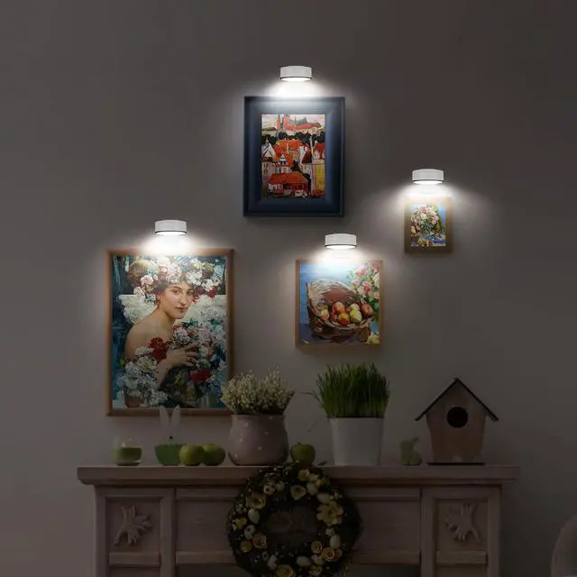 Alt view image 7 of 7 - Arixinks 3Pcs Battery Picture Lights, Remote Painting Light for Art Disaplay,Magnetic Wall Picture Light Up/Down Light,Dimmable & Timer, 200LM 3 Lighting for Gallery Dartboard Frame Pictures