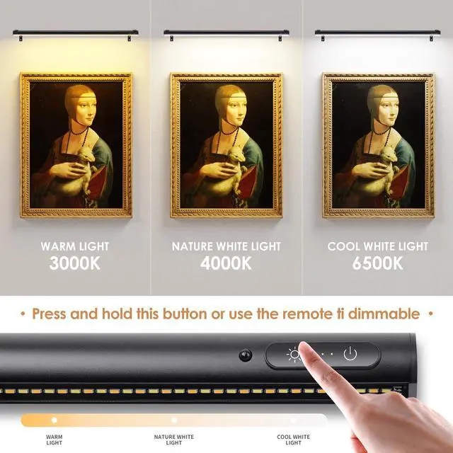 Alt view image 5 of 6 - Battery Operated Wireless Picture Light,Rechargeable/Plugged in 31.5inch Painting Display Light,Remote Control Wall Lights with Three Modes and Timing for Art Frame (Black)