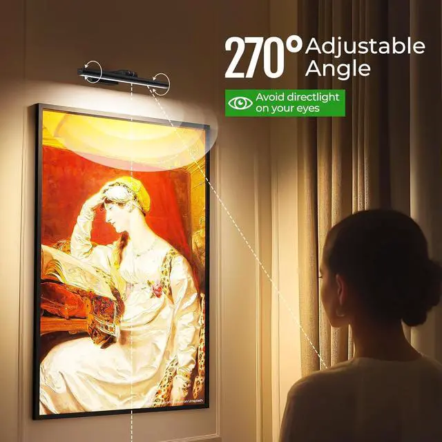 Alt view image 6 of 7 - Wireless Picture Lights for Wall, Battery Operated Wall Light for Painting Rechargeable CCT Rotatable 16in Art Gallery Light with Remote Dimmable Timer for Artwork Frame Display Dartboard