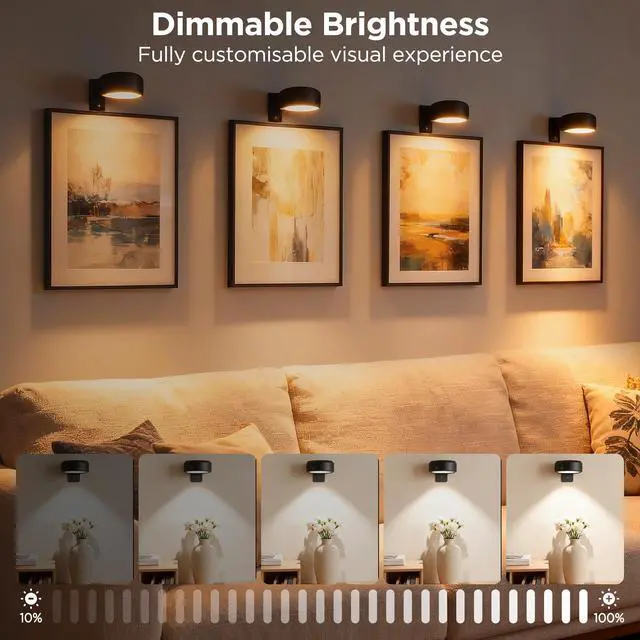 Alt view image 3 of 7 - 4-Pack Picture Lights for Wall, Rechargeable Wireless Poster Lights, Black | LED Magnetic Painting Lights with 3CCT&12RGB, LED Art Display Light with Remote(Dimmable&Timer) for Frame Gallery Wall Deco