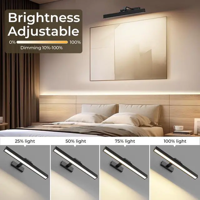 Alt view image 5 of 7 - Picture Lights for Wall, Battery Operated Picture Light 16in Gallery Light for Paintings CCT Dimmable Recharging Battery Wall Light with Remote Control for Living Room Gallery Dartboard Art Bathroom