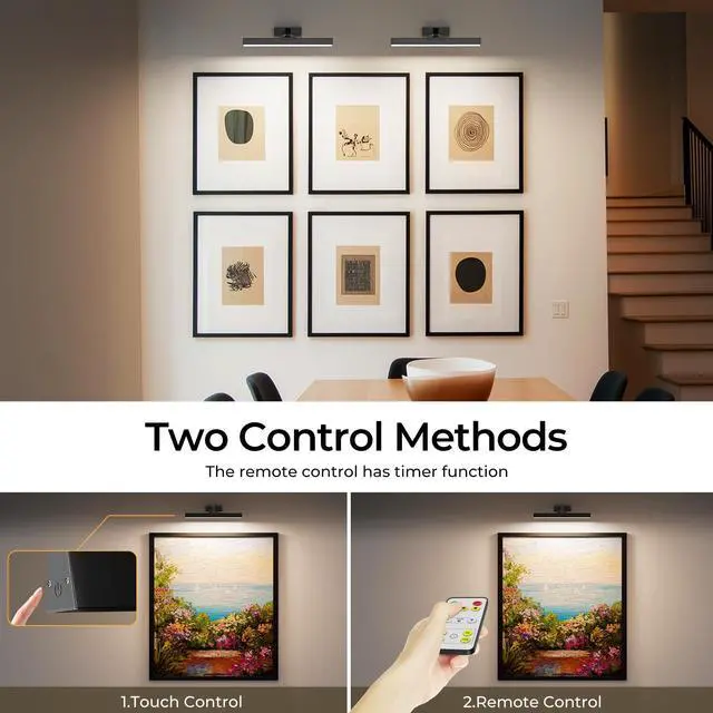 Alt view image 6 of 7 - Picture Lights for Wall, Battery Operated Picture Light 16in Gallery Light for Paintings CCT Dimmable Recharging Battery Wall Light with Remote Control for Living Room Gallery Dartboard Art Bathroom
