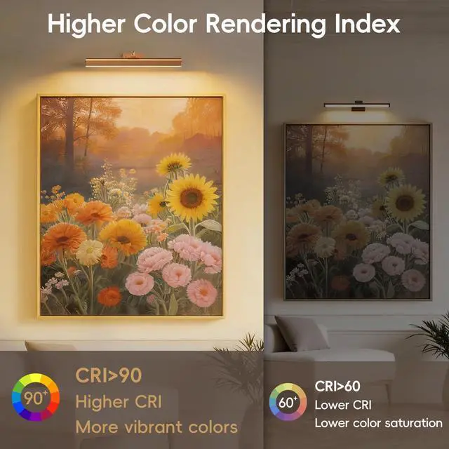 Alt view image 6 of 7 - Picture Light for Wall, 5000mAh Rechargeable Cordless Wall Light,15.8'' Dimmable 3 Color Temperatures Magnetic Poster Light with Controller and Timer for Gallery, Living Room, Hallway(Gold)