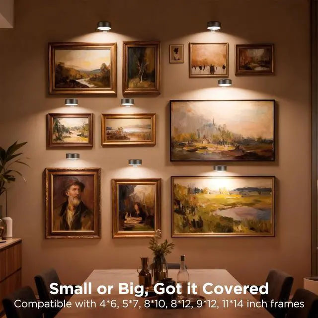 Alt view image 6 of 7 - 4-Pack Picture Lights for Wall, Rechargeable Wireless Poster Lights, Black | LED Magnetic Painting Lights with 3CCT&12RGB, LED Art Display Light with Remote(Dimmable&Timer) for Frame Gallery Wall Deco