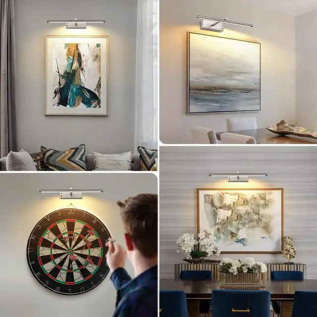 Alt view image 7 of 7 - JOOSENLUX Battery Operated Picture Light 3CCT Dimmable Wireless Art Light for Paintings with Adjustable Swing Arm, 16-inch Brushed Nickel Gallery Light for Picture Display