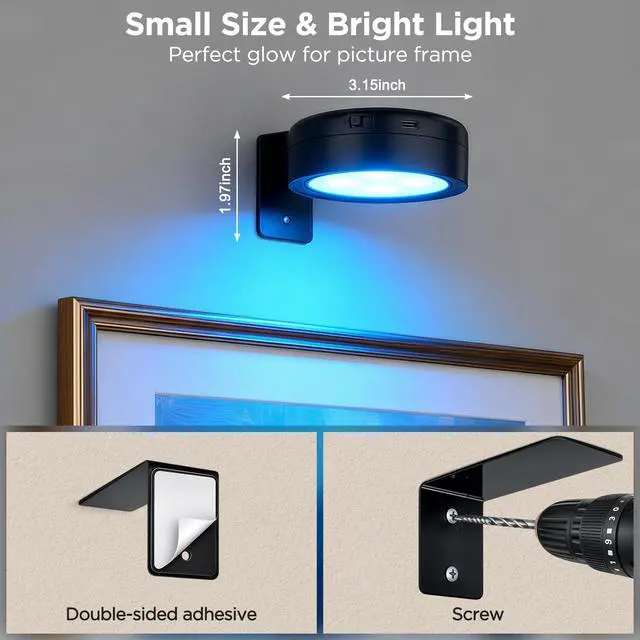 Alt view image 7 of 7 - 4-Pack Picture Lights for Wall, Rechargeable Wireless Poster Lights, Black | LED Magnetic Painting Lights with 3CCT&12RGB, LED Art Display Light with Remote(Dimmable&Timer) for Frame Gallery Wall Deco