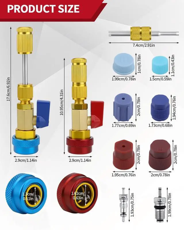 Alt view image 2 of 7 - 31Pcs R134A Valve Core Quick Remover Installer Tool, High Low Pressure AC Valve Core Removal Tool, Valve Removal Tool with Cap Valve Stem for Refrigerant Air Conditioner System