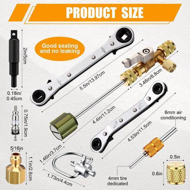 Alt view image 2 of 6 - 32 Pcs Valve Core Remover Installer Tool HVAC Service Wrenches and Locking Caps Key Set with Hexagonal Bit Adapters Dual Size 1/4'' 5/16'' 3/8'' 3/16''Port with Adapter Cord Crocodile Clips