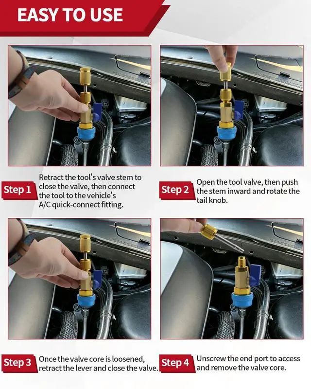 Alt view image 4 of 7 - 31Pcs R134A Valve Core Quick Remover Installer Tool, High Low Pressure AC Valve Core Removal Tool, Valve Removal Tool with Cap Valve Stem for Refrigerant Air Conditioner System