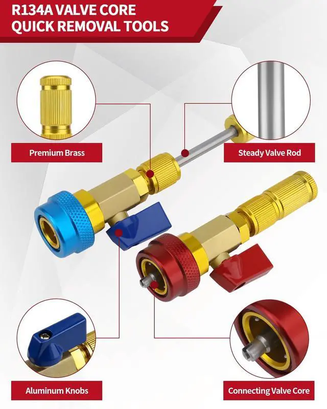 Alt view image 5 of 7 - 31Pcs R134A Valve Core Quick Remover Installer Tool, High Low Pressure AC Valve Core Removal Tool, Valve Removal Tool with Cap Valve Stem for Refrigerant Air Conditioner System