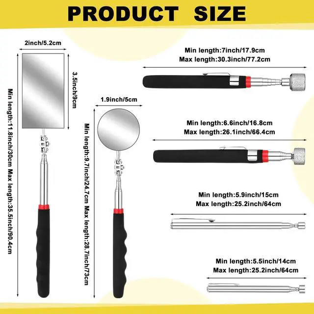 Alt view image 3 of 7 - Dual Head HVAC Valve Core Remover Installer Tool and HVAC Service Wrench Set with Hex Bit Adapter, R22 R12 R407 R410 R404 R32 Adapters, Magnetic Tool Set Pick up Rod and Inspection Mirror