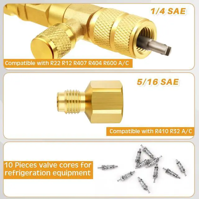 Alt view image 5 of 6 - 18 Pcs Valve Core Remover Installer Tool with Refrigeration Repair Wrench Set Dual Size 3/8 1/4 5/16 3/16 Service Ratchet Wrench with Hex Bit Adapter Cord Alligator Clips Test leads